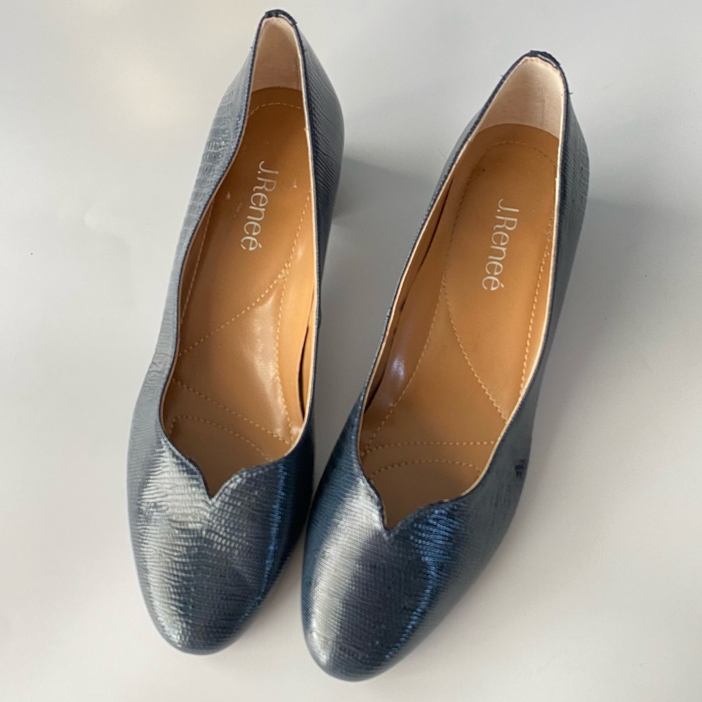 J Renee Navy Reptile Heel Pumps Bambalina Women’s Size 9